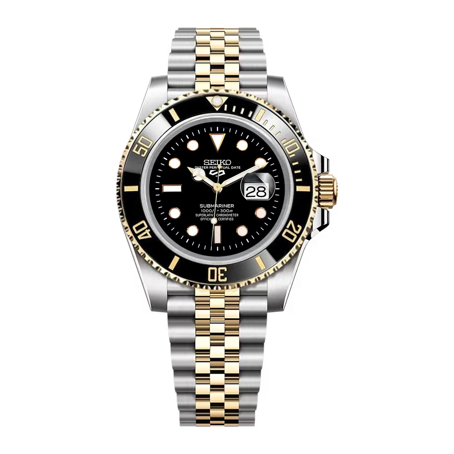 Seiko Sports Submariner Two-tone Jubilee Black Dial - Black and Gold Bezel Insert