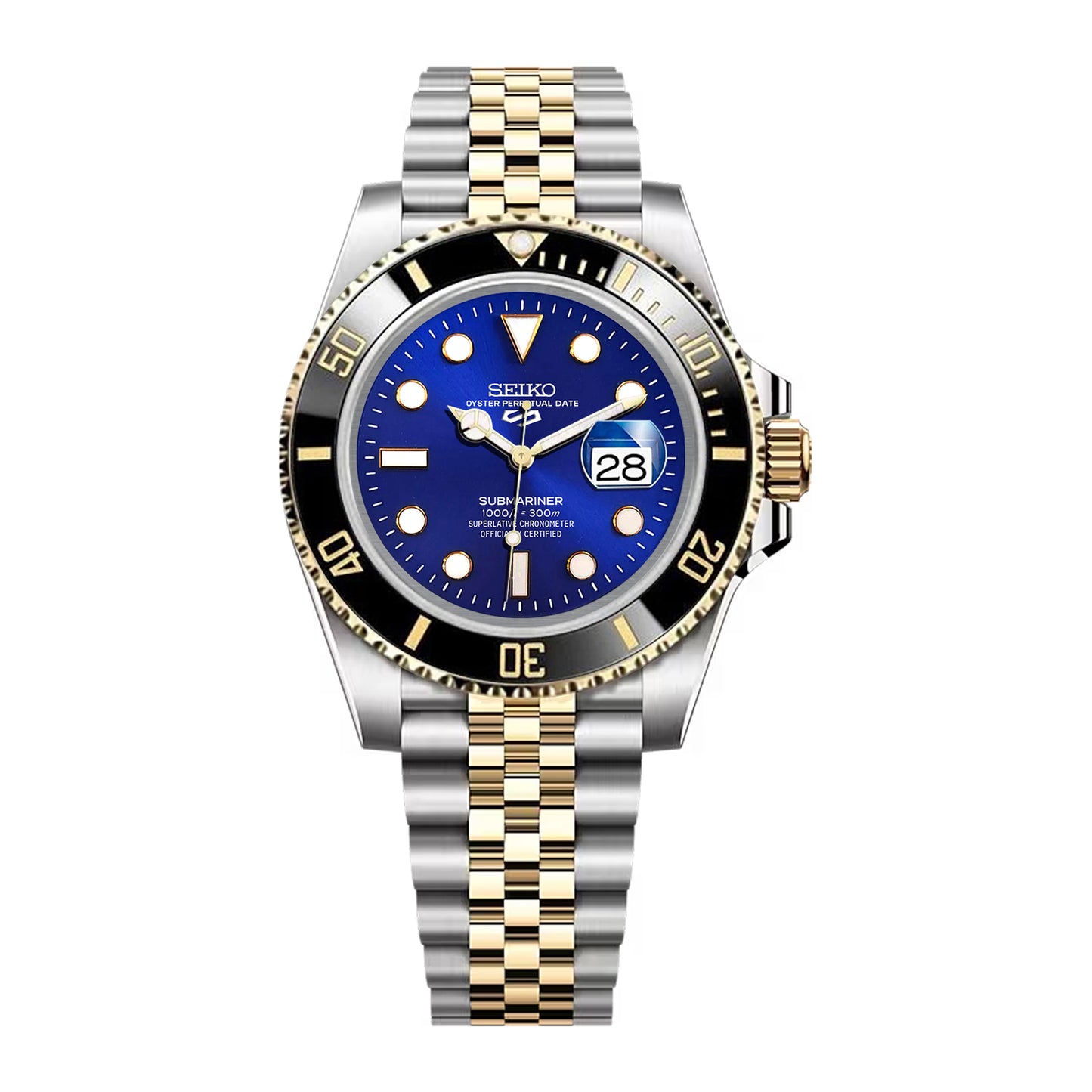 Seiko Sports Submariner Two-tone Jubilee Blue Dial - Black and Gold Bezel Insert