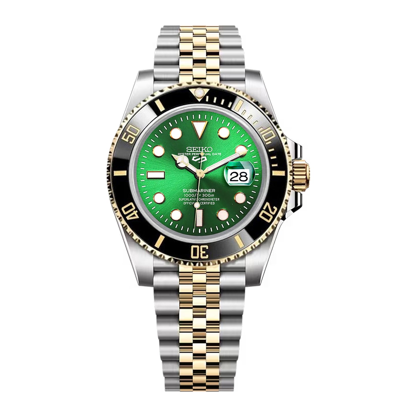 Seiko Sports Submariner Two-tone Jubilee Green Dial - Black and Gold Bezel Insert