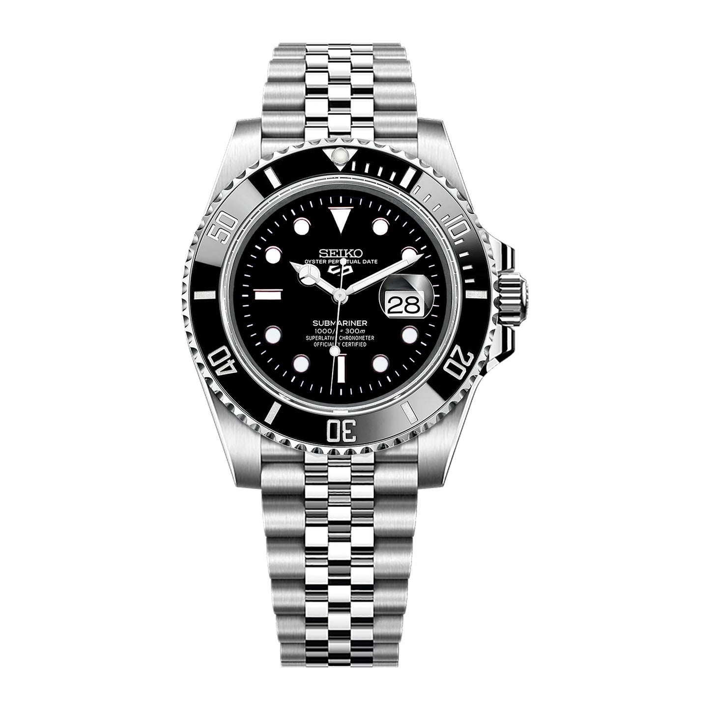 Seiko Sports Submariner Stainless Steel Jubilee Black Dial - Black Bezel Insert