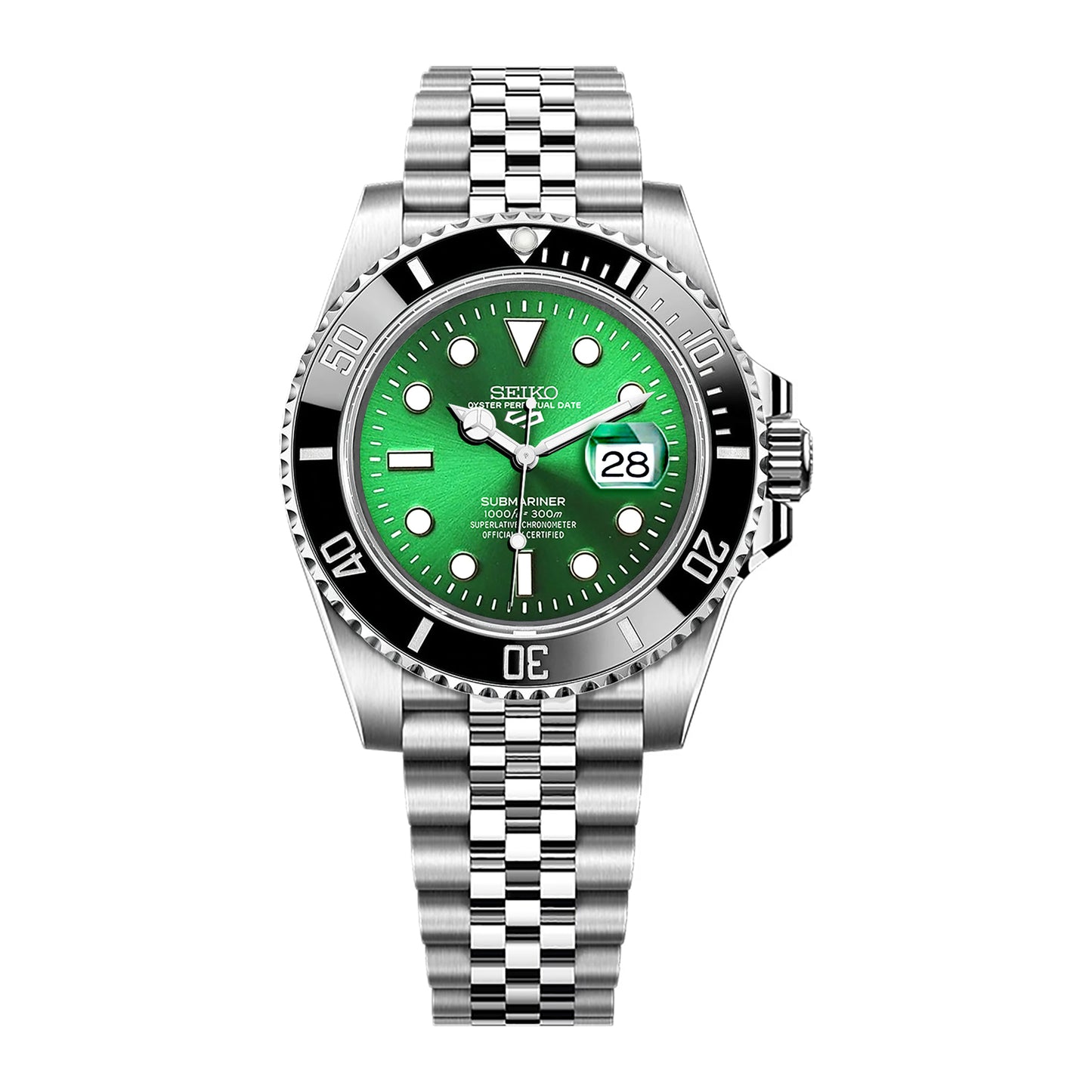 Seiko Sports Submariner Stainless Steel Jubilee Green Dial - Black Bezel Insert
