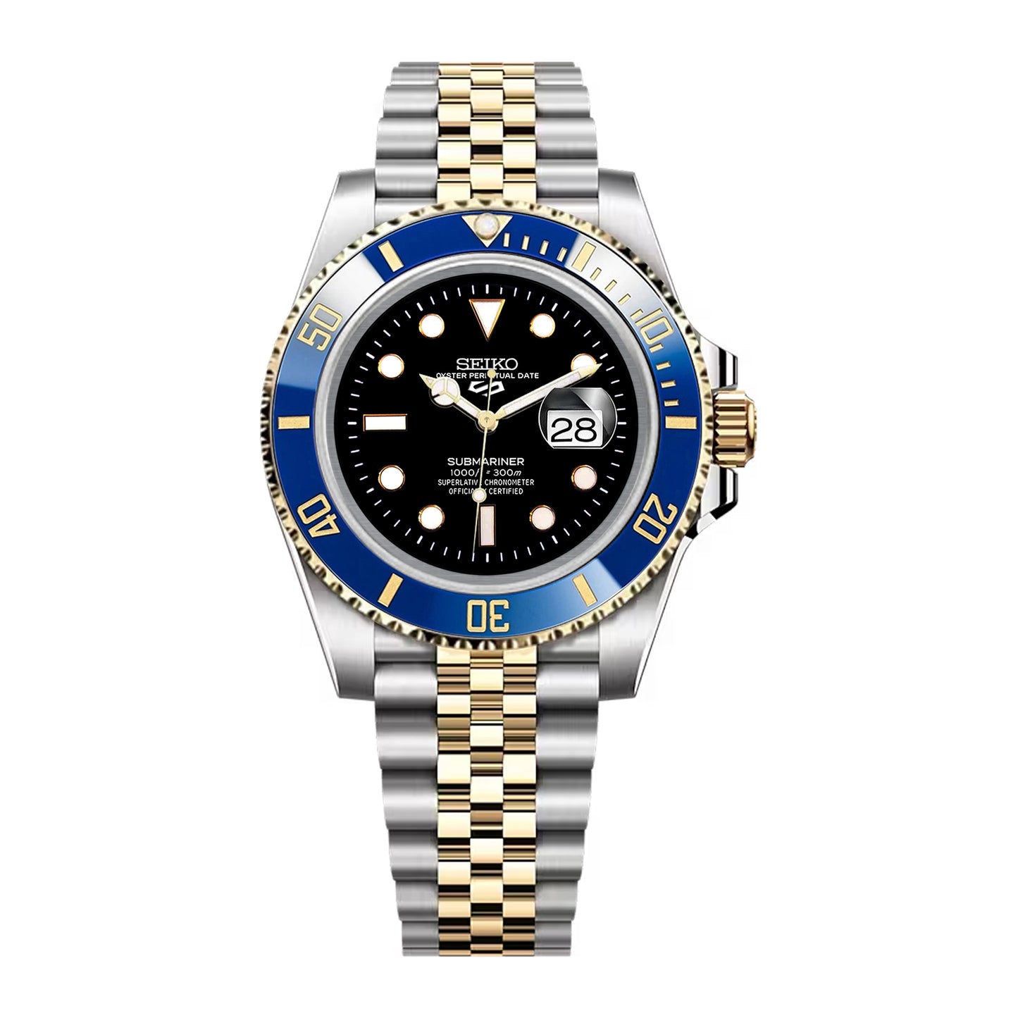Seiko Sports Submariner Two-tone Jubilee Black Dial - Blue and Gold Bezel Insert