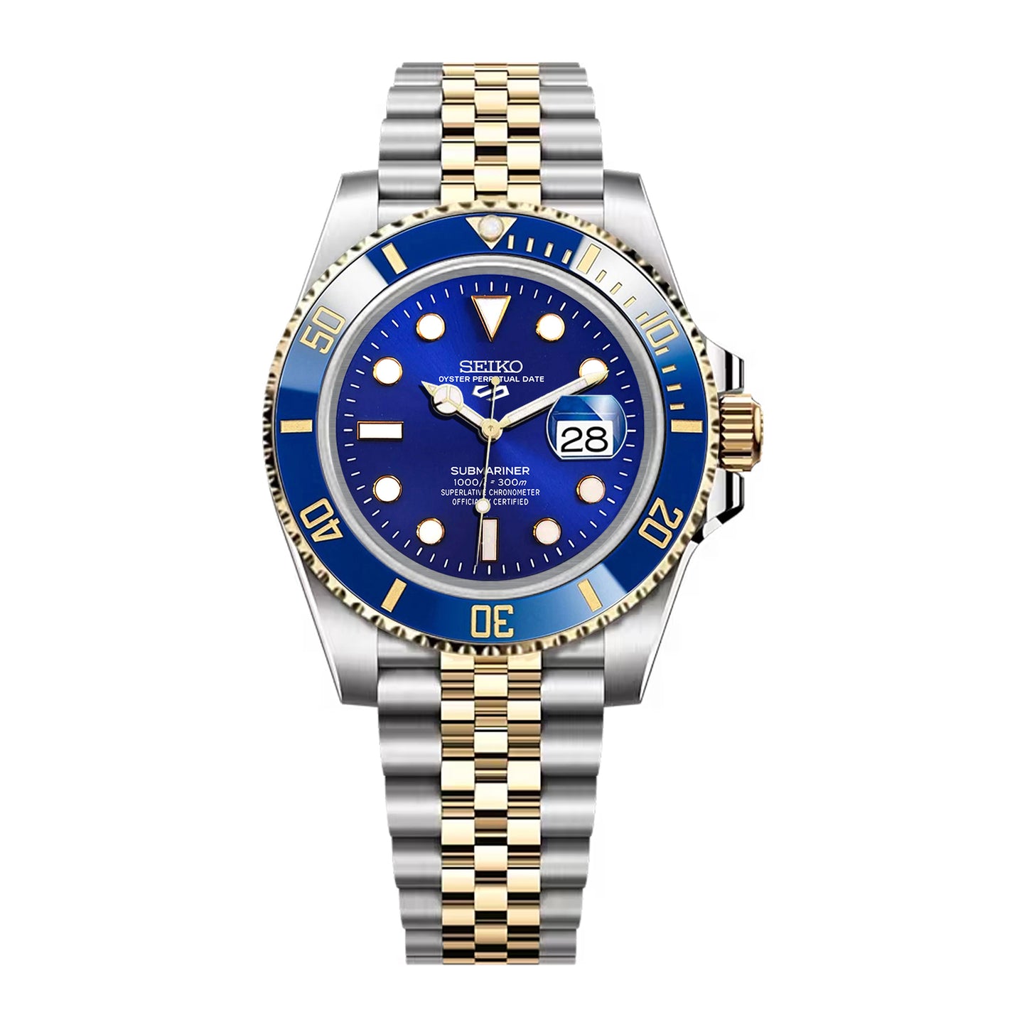 Seiko Sports Submariner Two-tone Jubilee Blue Dial - Blue and Gold Bezel Insert