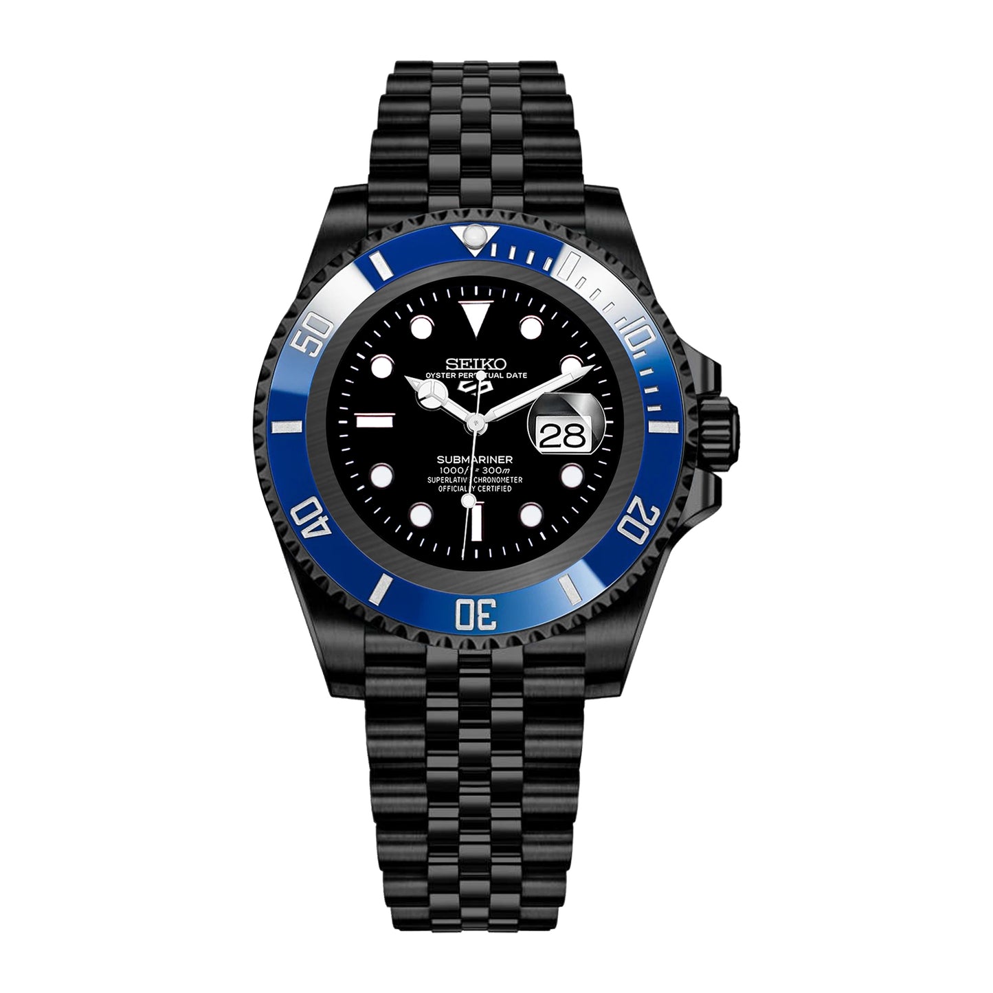 Seiko Sports Submariner PVD Jubilee Black Dial - Blue Bezel Insert