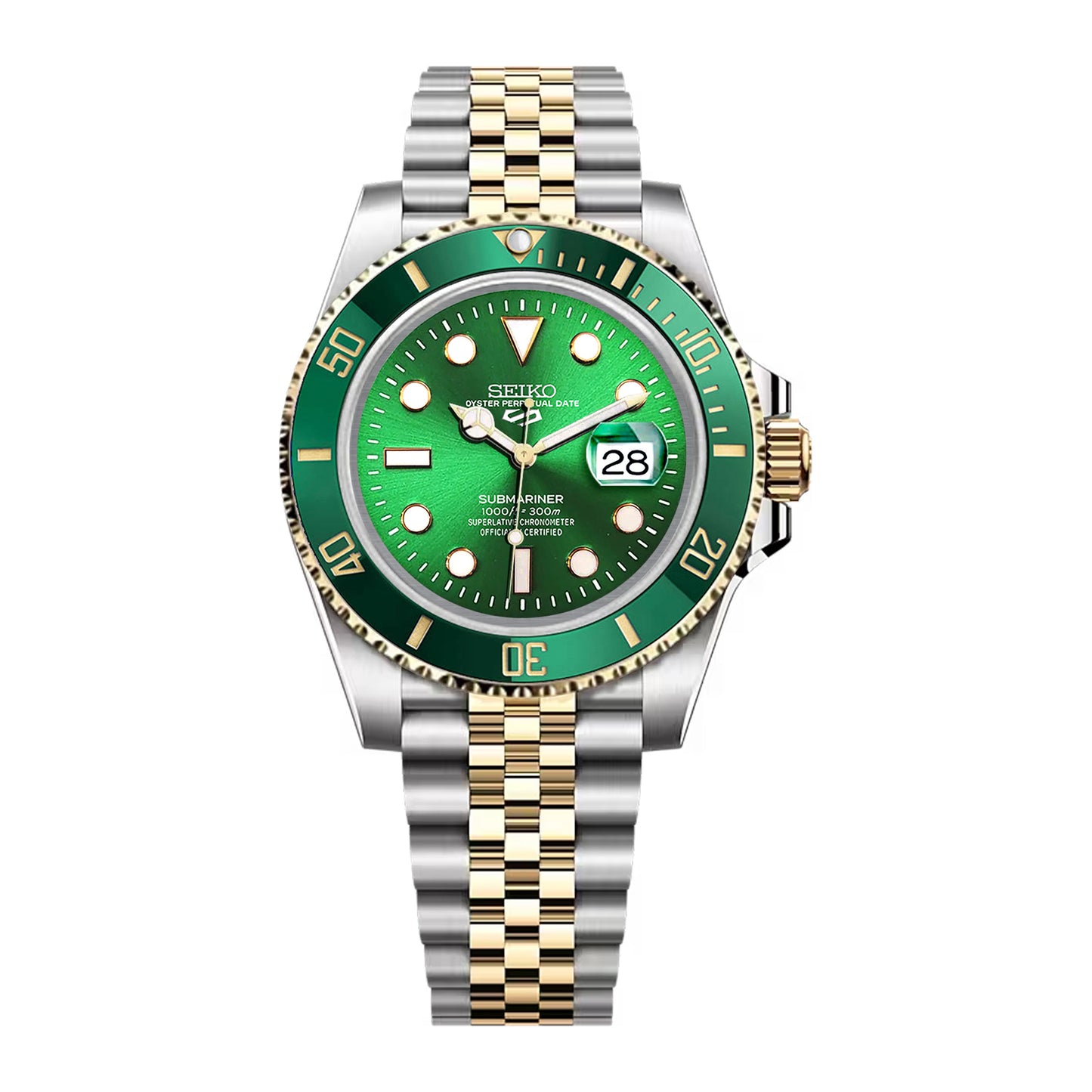 Seiko Sports Submariner Two-tone Jubilee Green Dial - Green and Gold Bezel Insert
