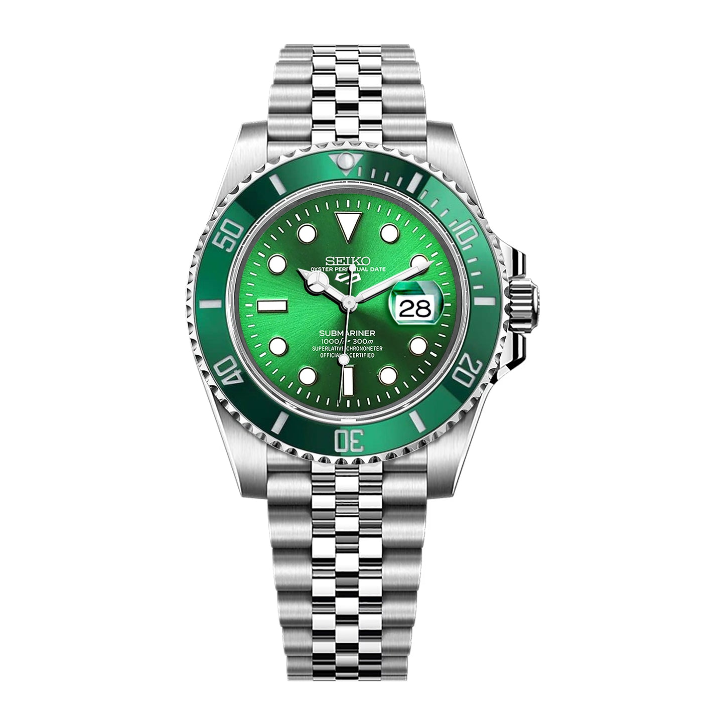 Seiko Sports Submariner Stainless Steel Jubilee Green Dial - Green Bezel Insert