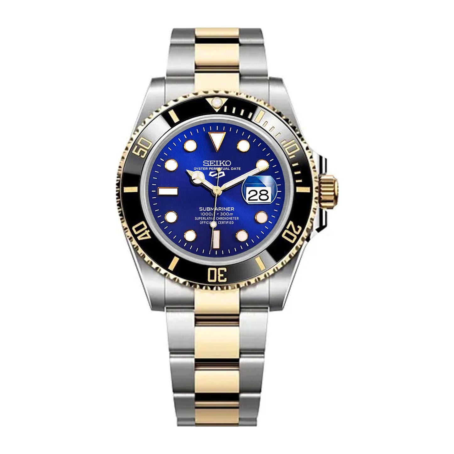 Seiko Sports Submariner Two-tone Oyster Blue Dial - Black and Gold Bezel Insert