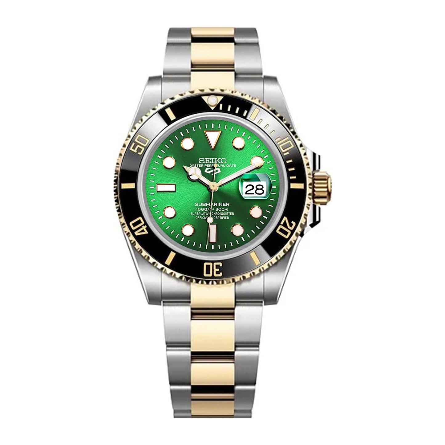 Seiko Sports Submariner Two-tone Oyster Green Dial - Black and Gold Bezel Insert