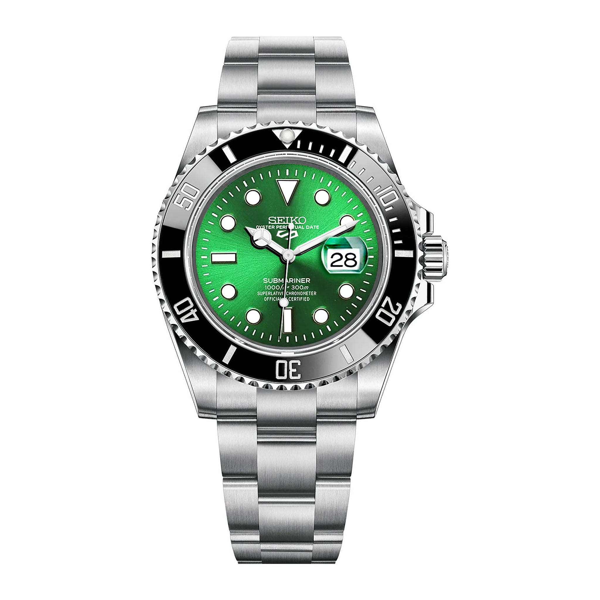 Seiko Sports Submariner Stainless Steel Oyster Green Dial Black