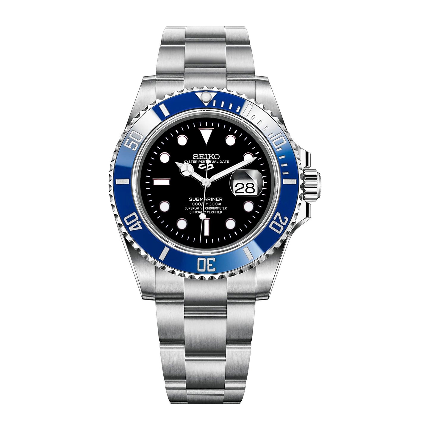 Seiko Sports Submariner Stainless Steel Oyster Black Dial - Blue Bezel Insert