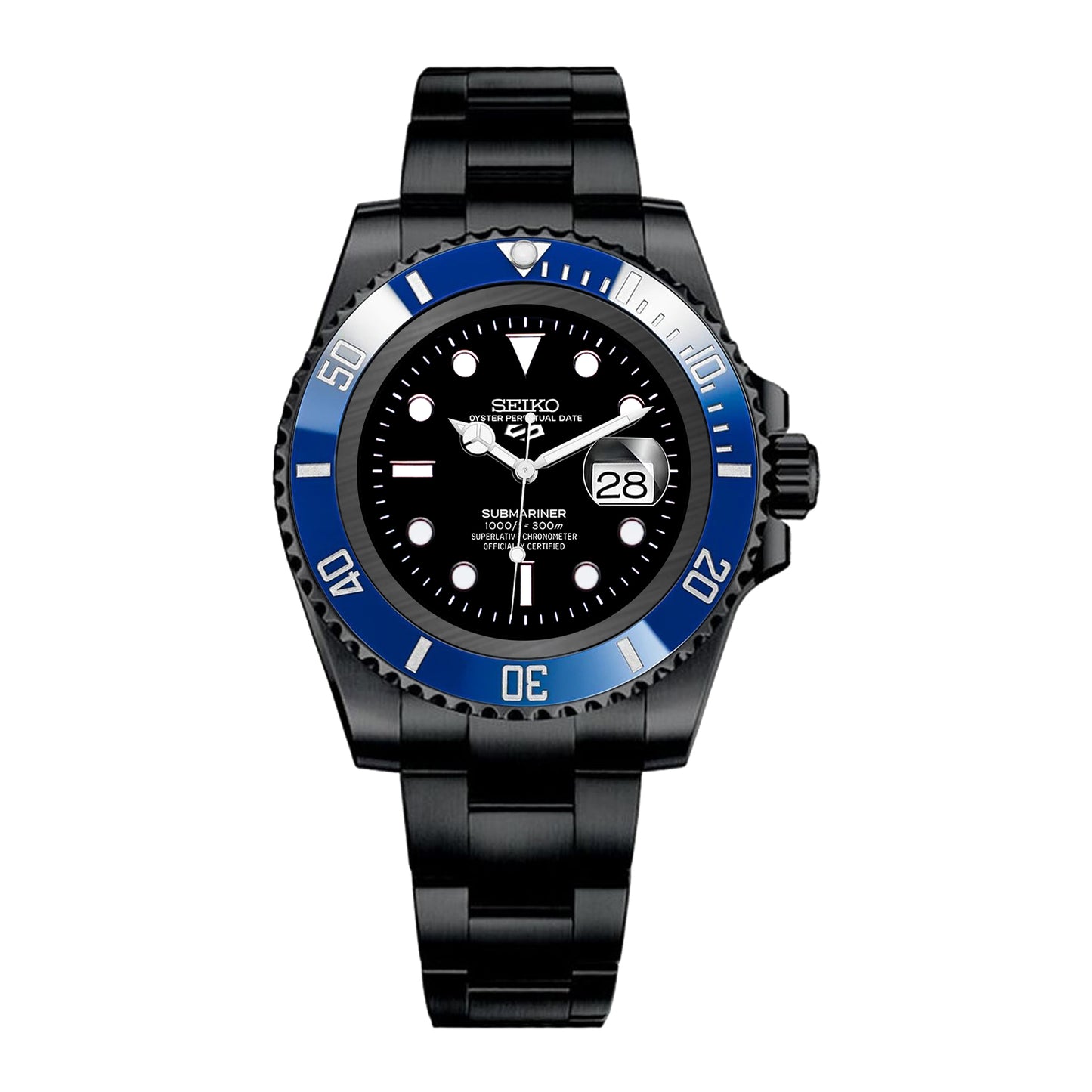 Seiko Sports Submariner PVD Oyster Black Dial - Blue Bezel Insert