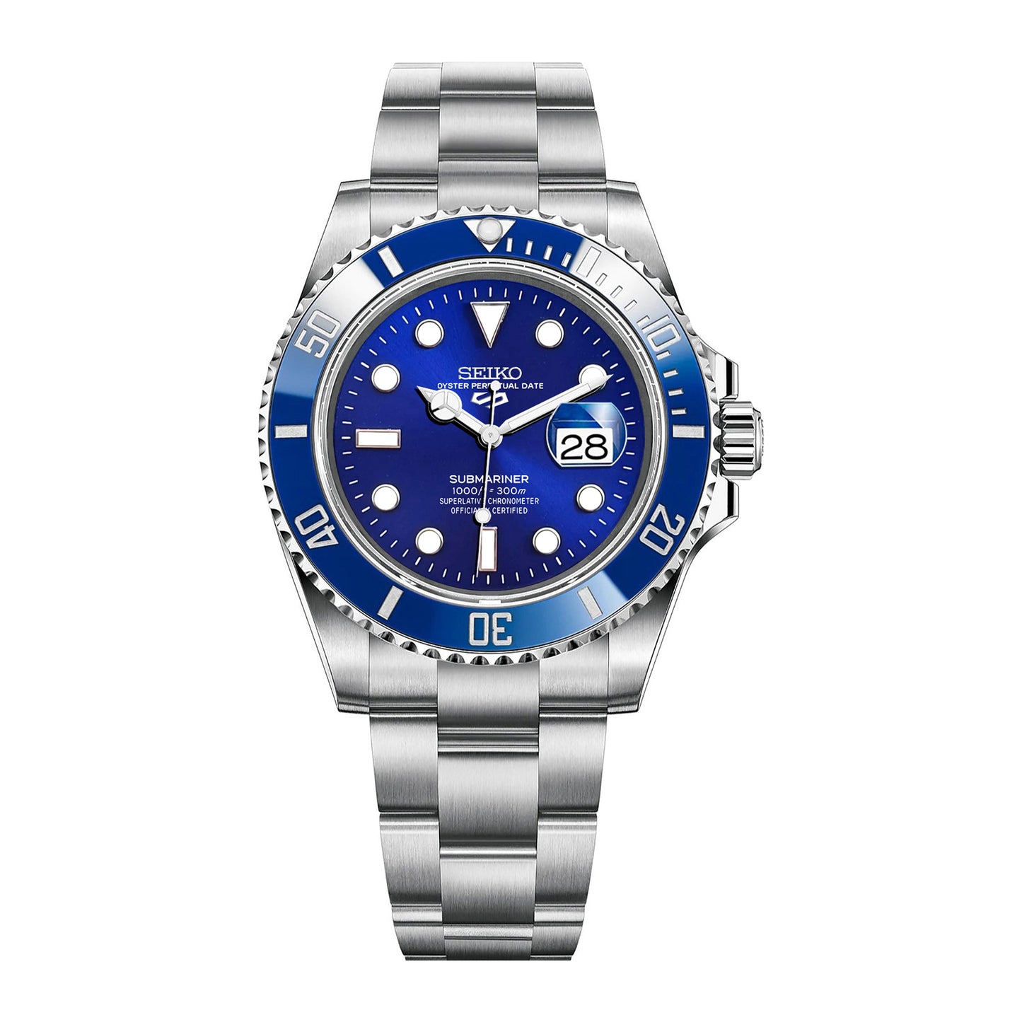 Seiko Sports Submariner Stainless Steel Oyster Blue Dial - Blue Bezel Insert