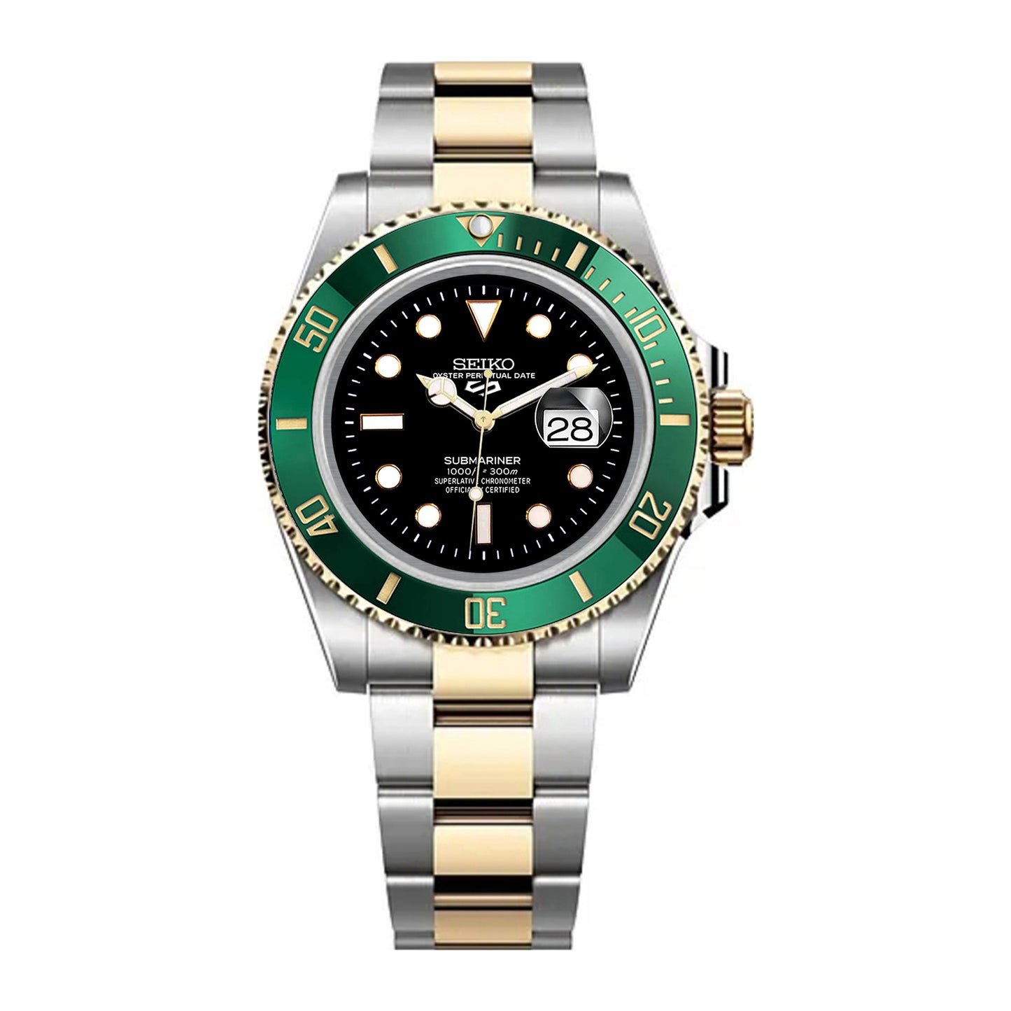Seiko Sports Submariner Two-tone Oyster Black Dial - Green and Gold Bezel Insert