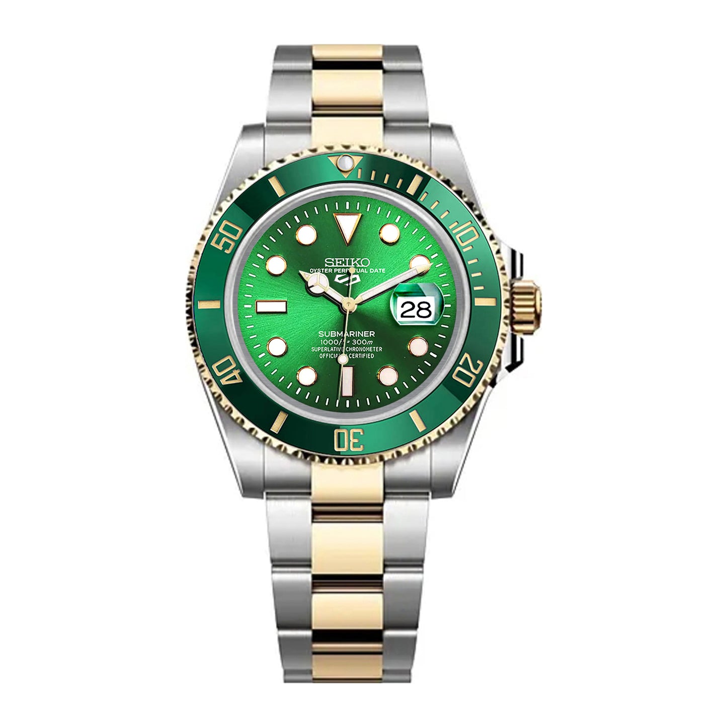 Seiko Sports Submariner Two-tone Oyster Green Dial - Green and Gold Bezel Insert