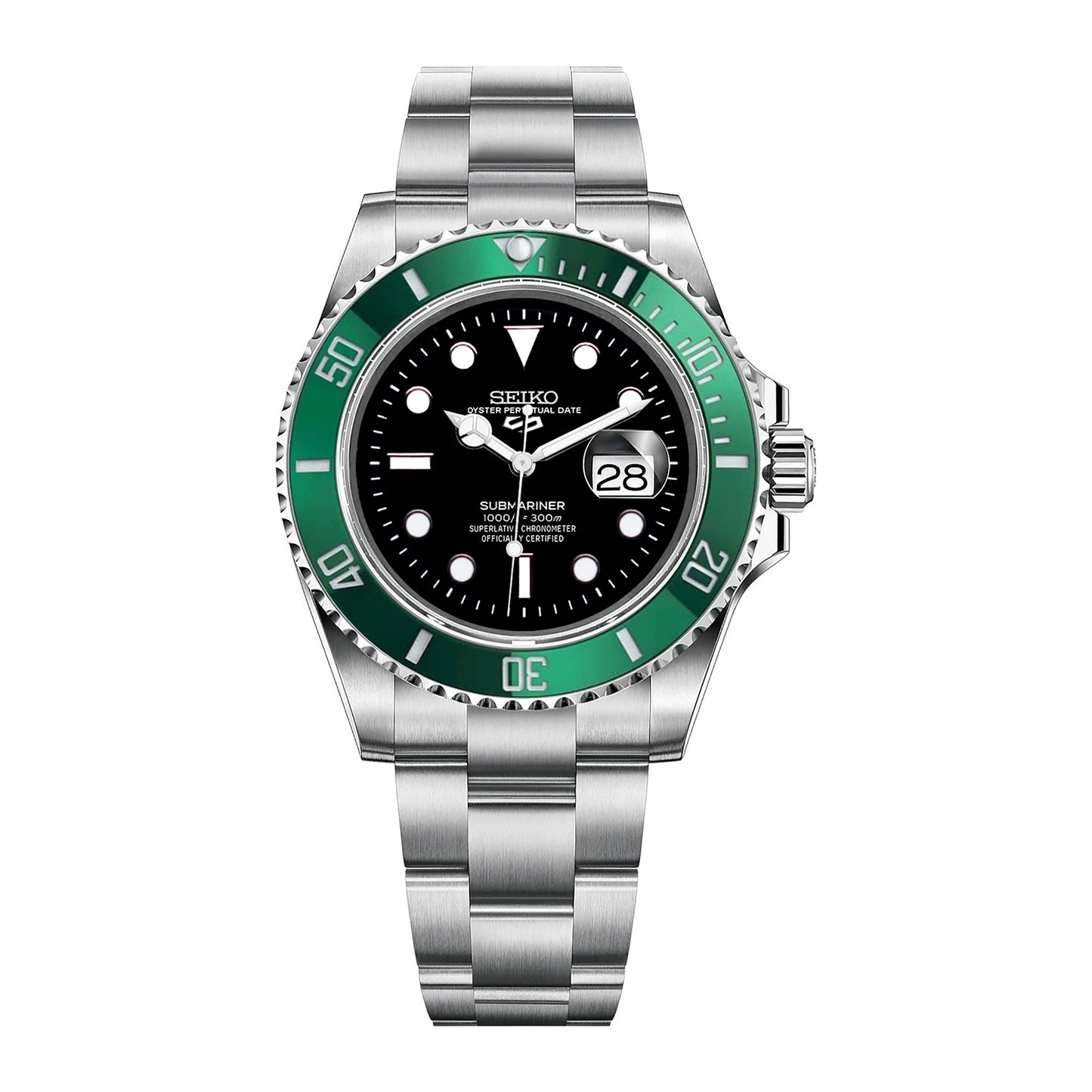 Seiko Sports Submariner Stainless Steel Oyster Black Dial - Green Bezel Insert