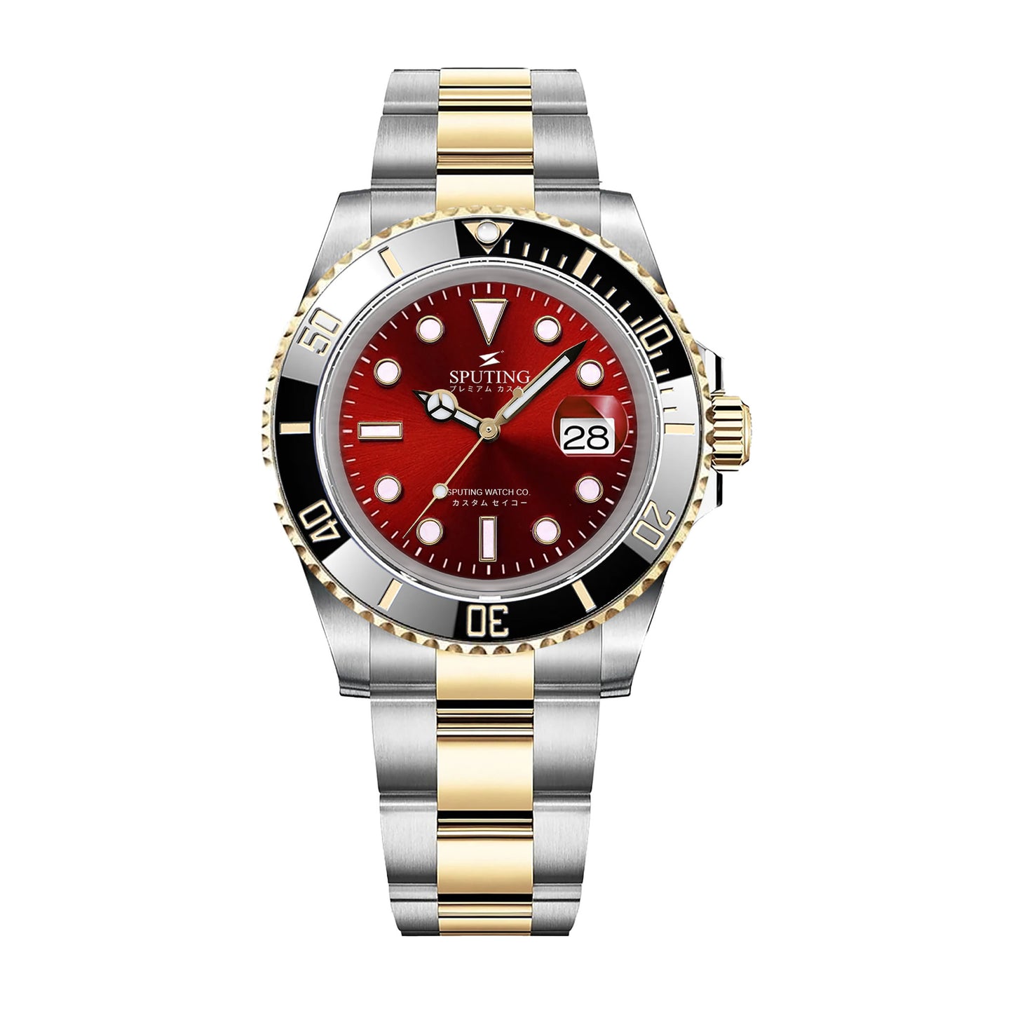 Sputing Submariner Two-tone Oyster Red Dial - Black and Gold Bezel Insert