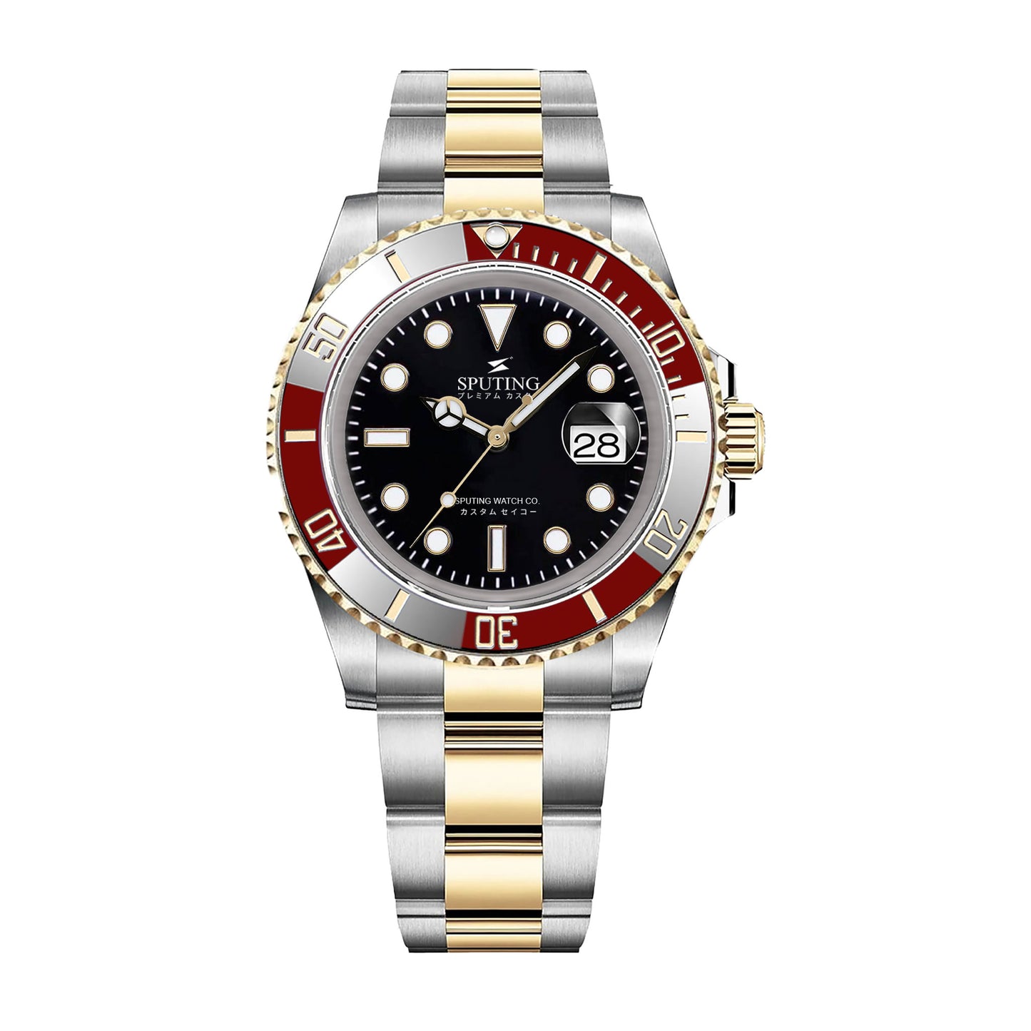 Sputing Submariner Two-tone Oyster Black Dial - Red and White Bezel Insert