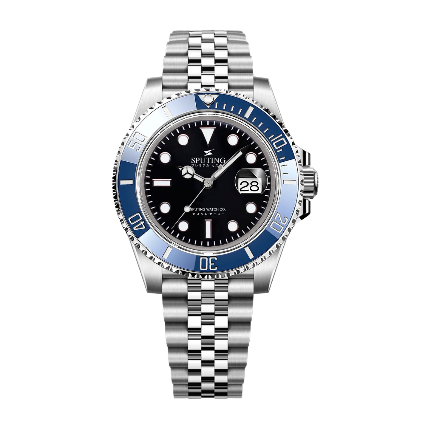 Sputing Submariner Stainless Steel Jubilee Black Dial - Blue Bezel Insert
