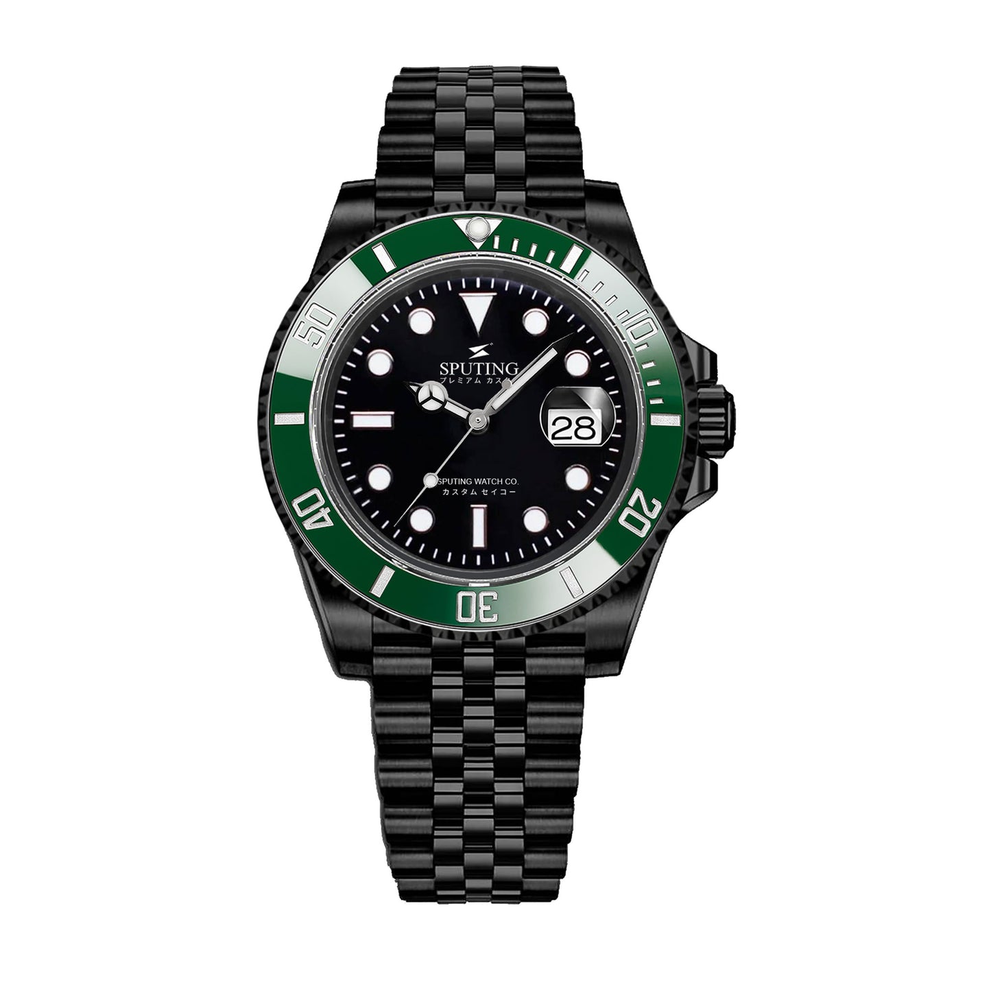 Sputing Submariner PVD Jubilee Black Dial - Green Bezel Insert