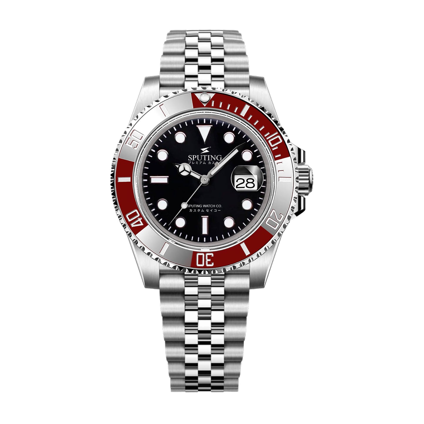 Sputing Submariner Stainless Steel Jubilee Black Dial - Red Bezel Insert