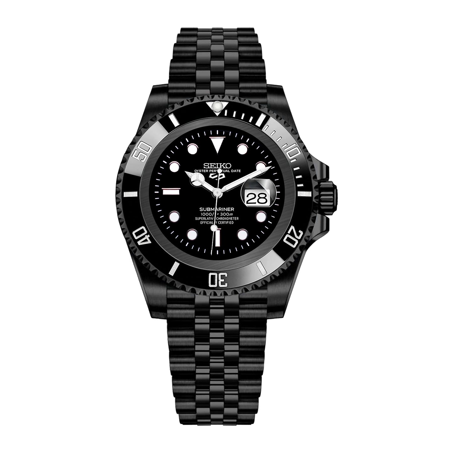 Seiko Sports Submariner PVD Oyster Black Dial - Black Bezel Insert