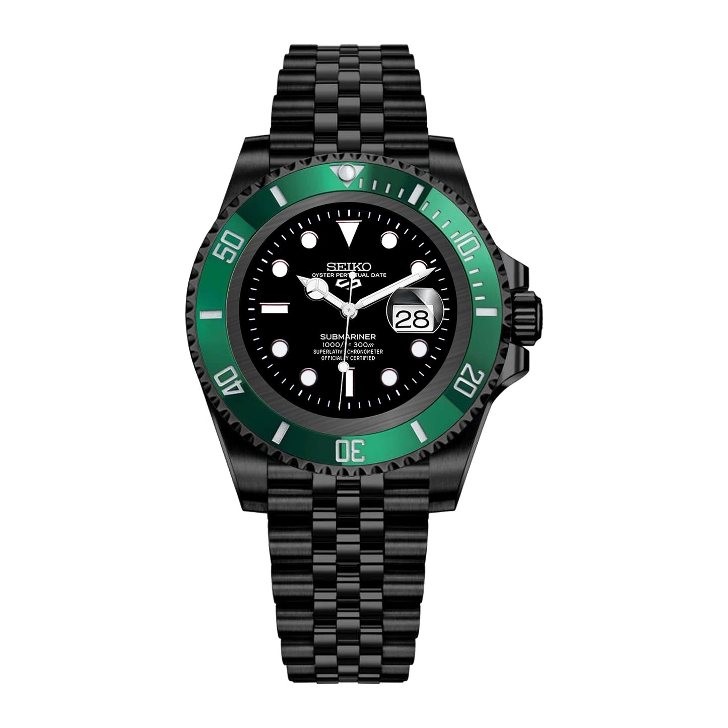 Seiko Sports Submariner PVD Jubilee Black Dial - Green Bezel Insert