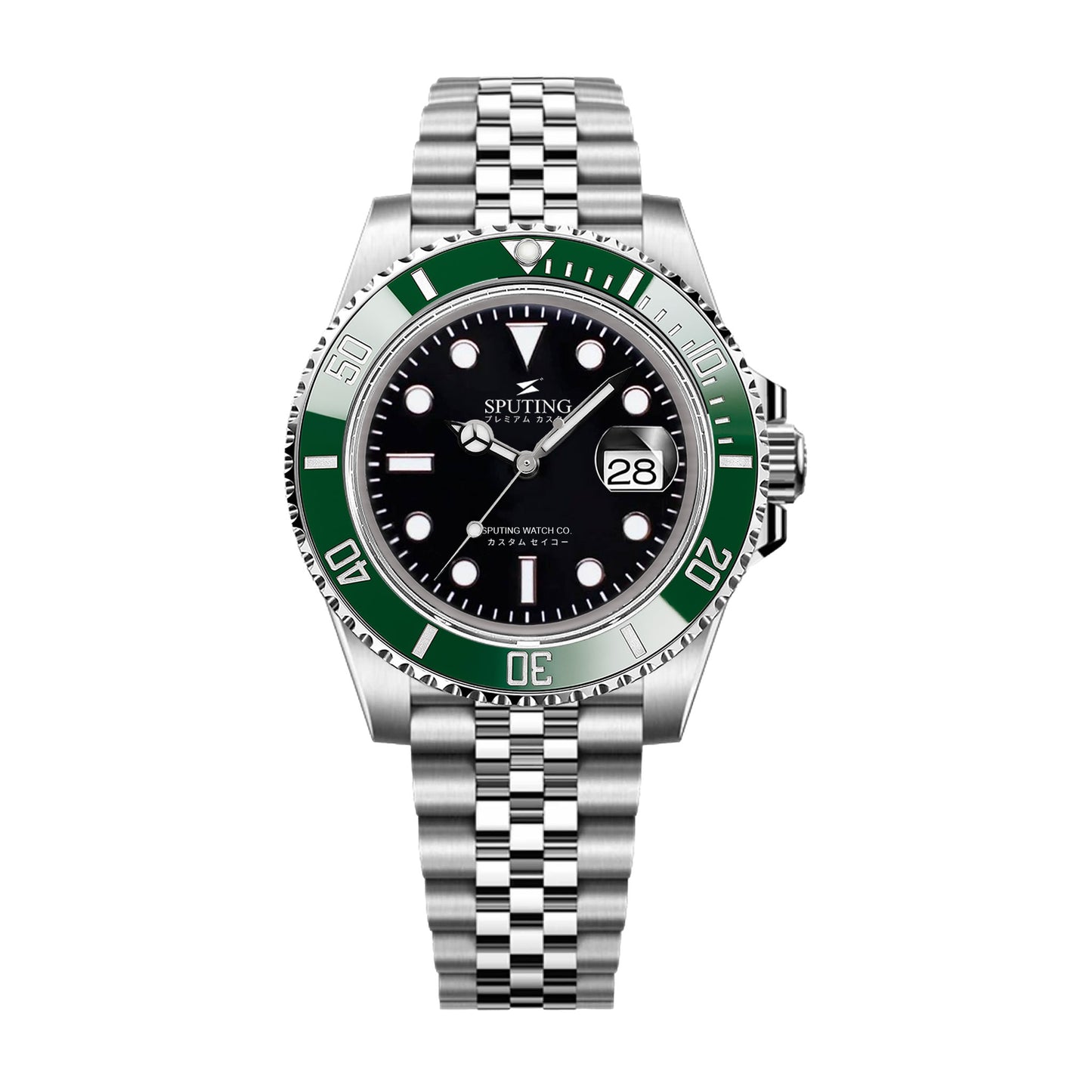 Sputing Submariner Stainless Steel Jubilee Black Dial - Green Bezel Insert